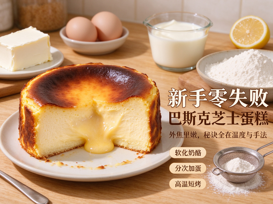 新手也能零失败的巴斯克芝士蛋糕,外焦里嫩的秘诀全在这